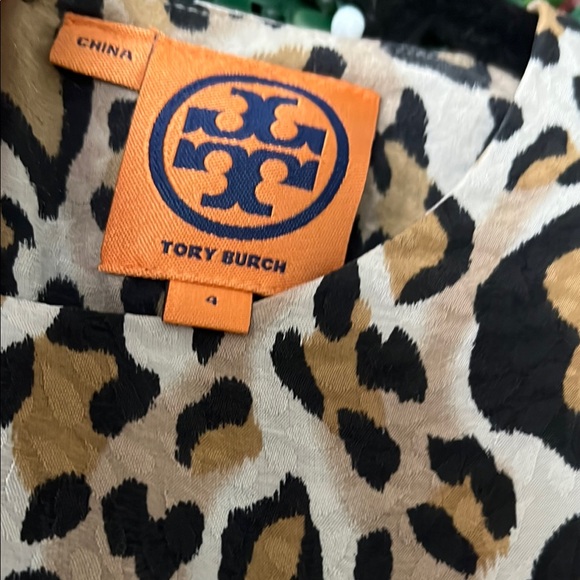 Tory Burch Black and Brown Cap Sleeve Boxy Top with Scoop Neck - Picture 3 of 5